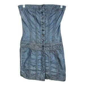 Guess‎ Jeans Strapless Denim Corset Mini Dress Button Front Y2K Vintage Small